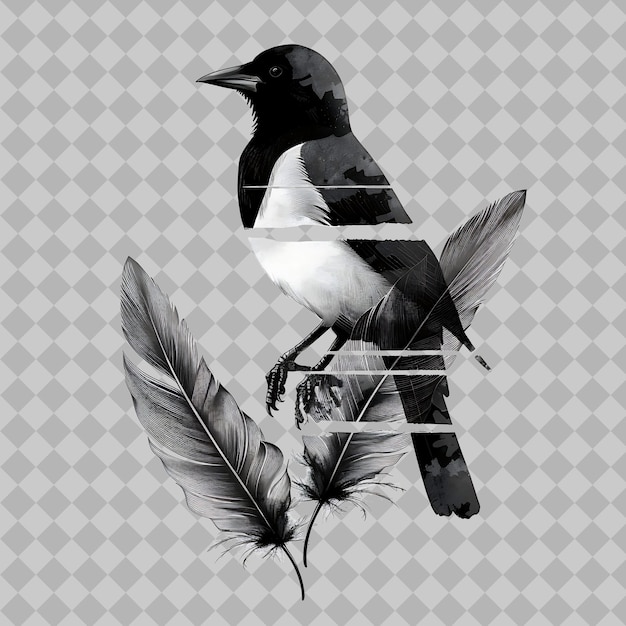 PSD a bird with a feather on its head is shown with a black and white background