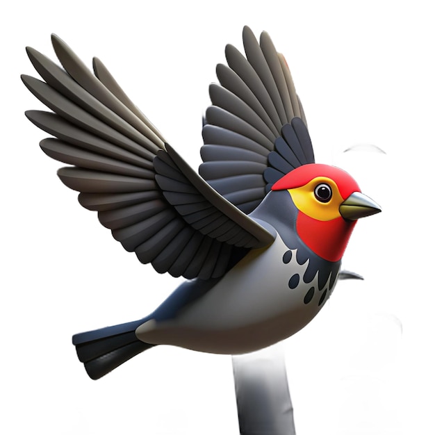 PSD a bird with a red head and yellow beak is shown