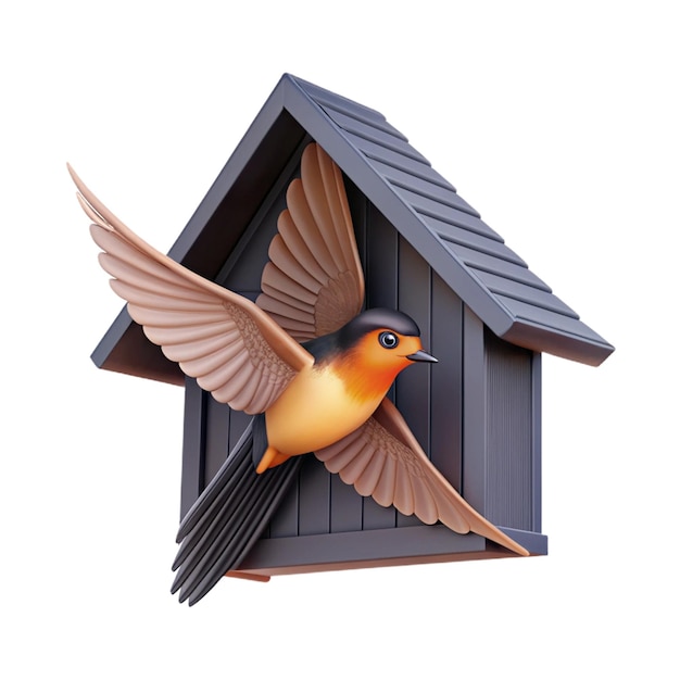 a birdhouse with a bird in its beak