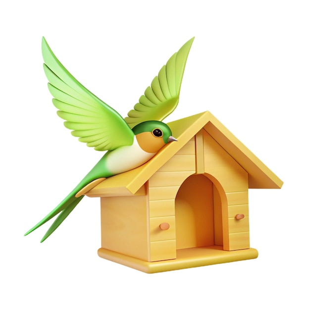 a birdhouse with a green wing and a green wings