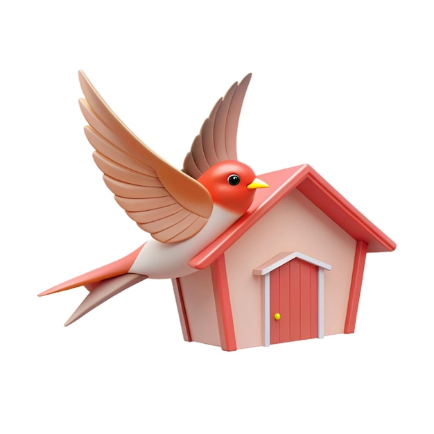 a birdhouse with a red bird on its wing