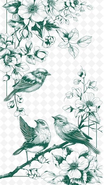 birds on a background of flowers and a place for text