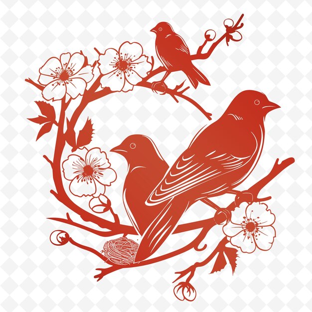 PSD birds in a circle with flowers and a bird in the center