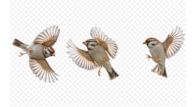 PSD birds in a row on a transparent background