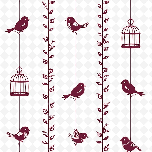 PSD birds on a wire with a bird cage free vector