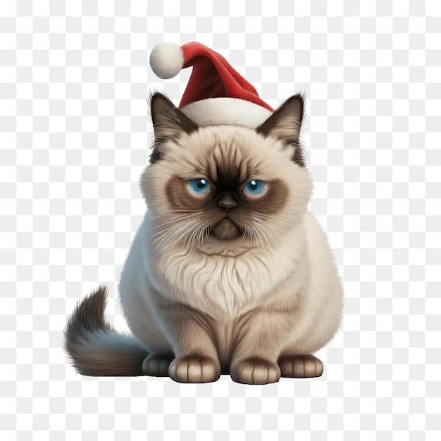 Birman cat wearing a Christmas hat.