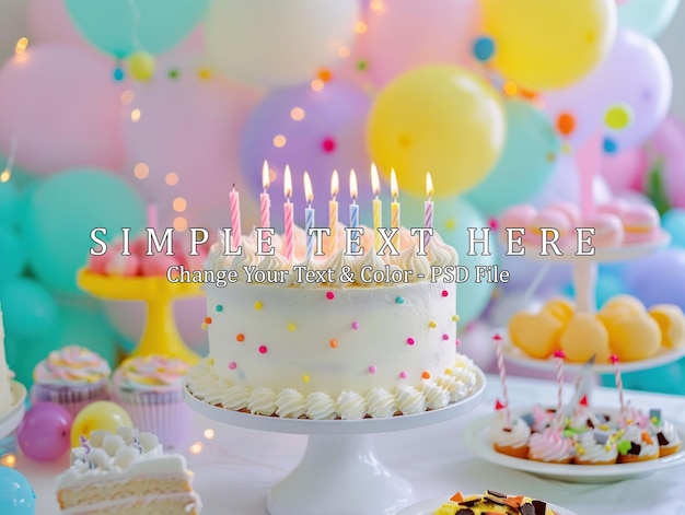 PSD birthday cake with candles and decorations