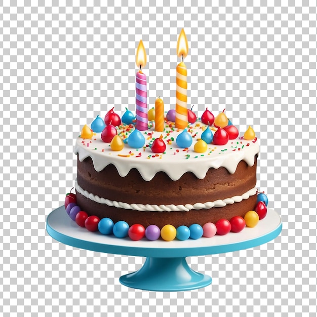 a birthday cake with strawberries on it and a cake with candles lit up isolated