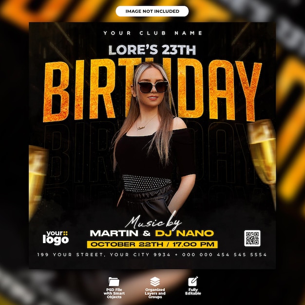 Birthday celebration night party flyer and social media post template