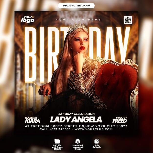 Birthday celebration night party flyer and social media post template