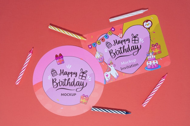 Birthday colorful invitation mockup