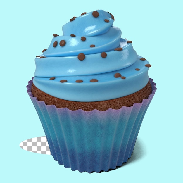 Birthday cupcake with butter cream icing isolated on transparent