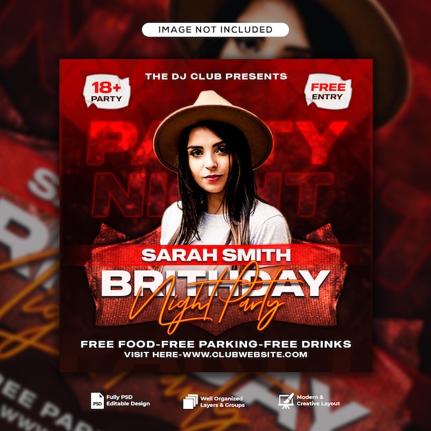 Birthday dj party flyer social media post template