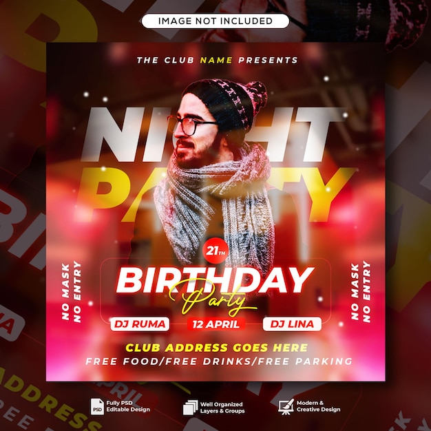 Birthday dj party flyer social media post template