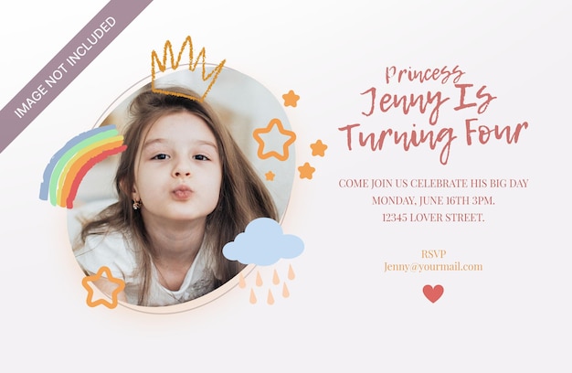 Birthday invitation with sweet doodle kids template