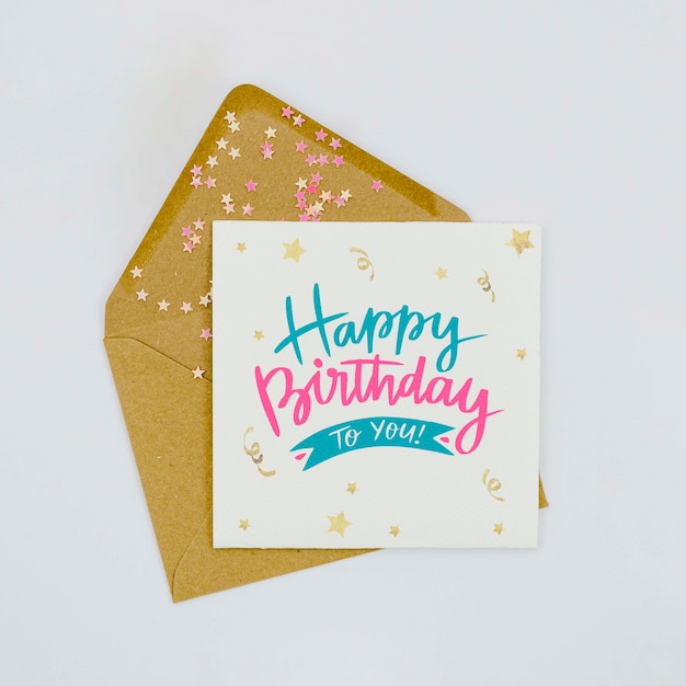 Birthday letter and envelope with glitter and confetti