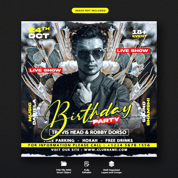 Birthday night party flyer and social media web banner template