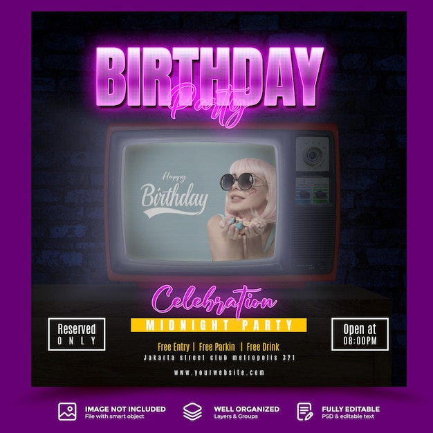 Birthday Night Party Flyer Template