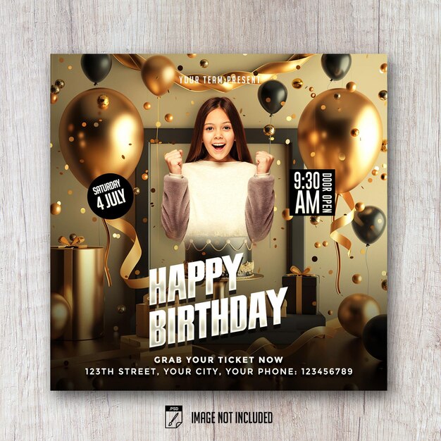 PSD birthday party celebration flyer