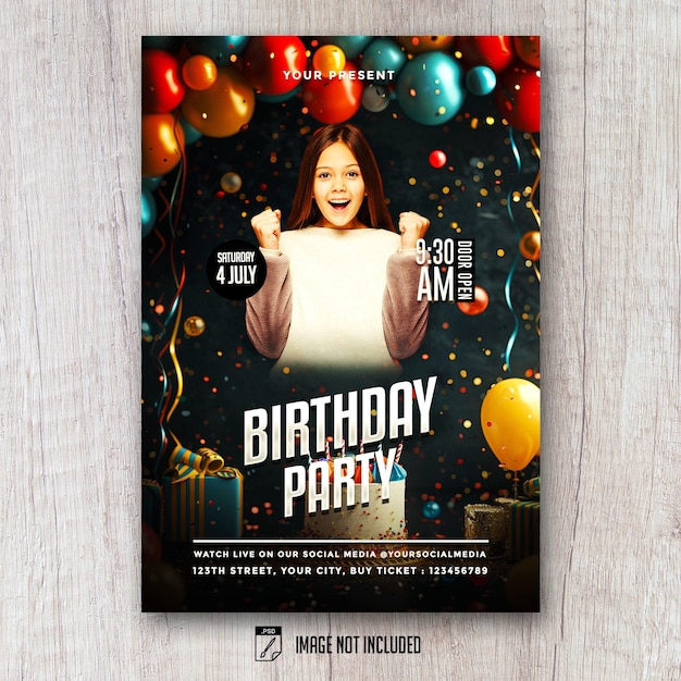 PSD birthday party celebration flyer