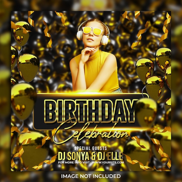 Birthday party flyer social media post template