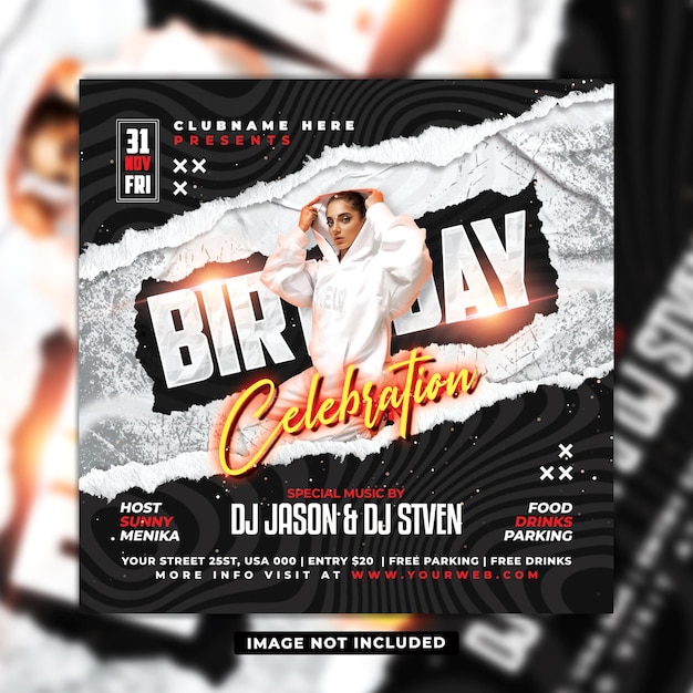 Birthday party flyer social media template