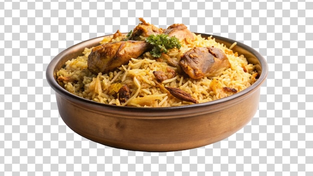 Biryani rice with chicken and spices in a pot isolated on Transparent background