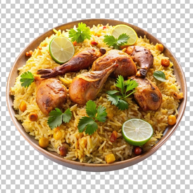 biryani rise with chicken and spices transparent background