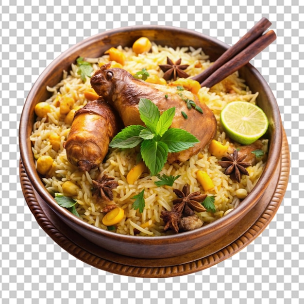 biryani rise with chicken and spices transparent background