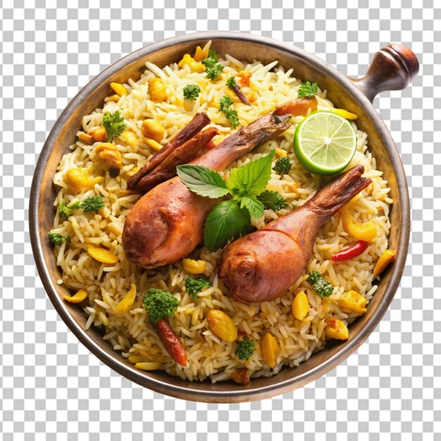 biryani rise with chicken and spices transparent background