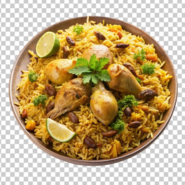 biryani rise with chicken and spices transparent background