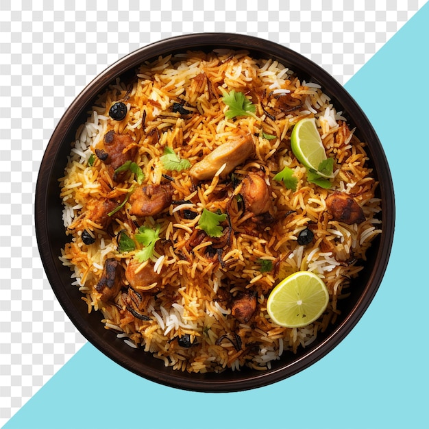 Biryani top view transparent background isolated image generative AI