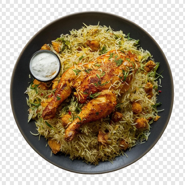 PSD biryani with chicken pieces isolated on transparent background