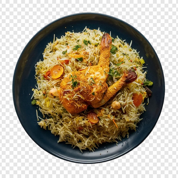 PSD biryani with chicken pieces isolated on transparent background