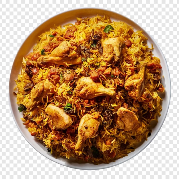 biryani with chicken pieces isolated on transparent background