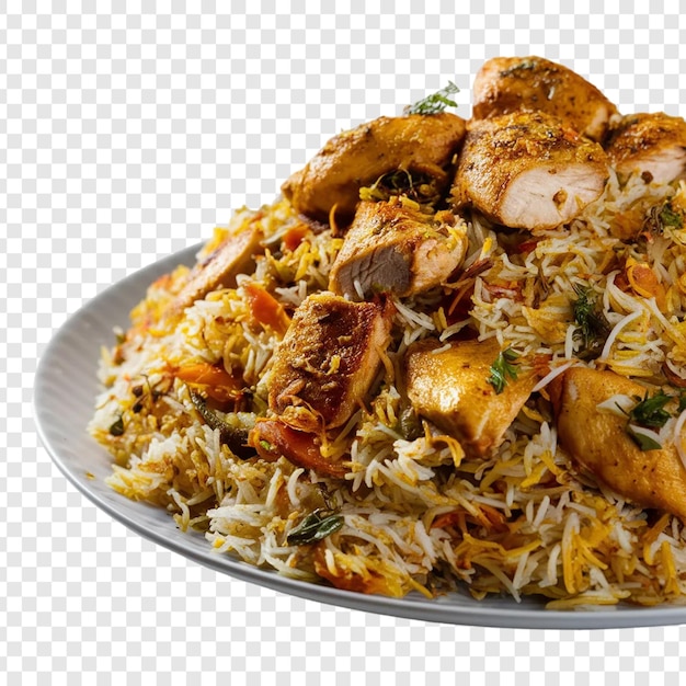 PSD biryani with chicken pieces isolated on transparent background