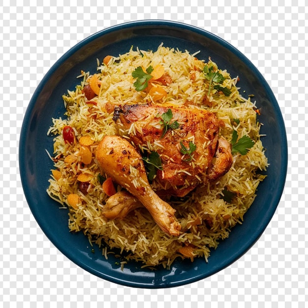 PSD biryani with chicken pieces isolated on transparent background