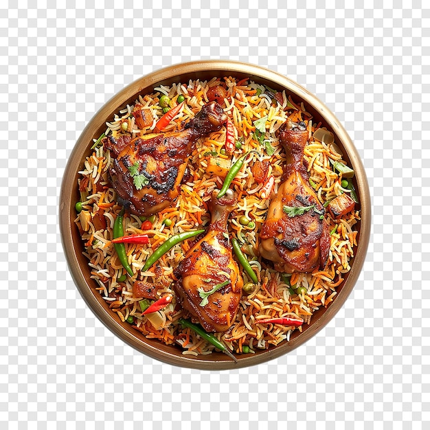 PSD biryani with chicken pieces isolated on a transparent background