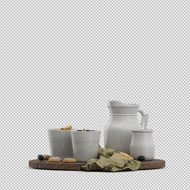 PSD  biscuits with milk 3d isolated render