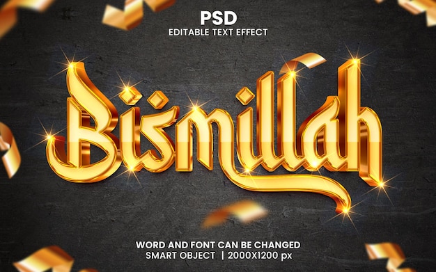 Bismillah Luxury Islamic 3d editable photoshop text effect style with modern background