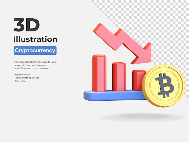 Bitcoin chart bearish icon low price cryptocurrency symbol 3d render illustration