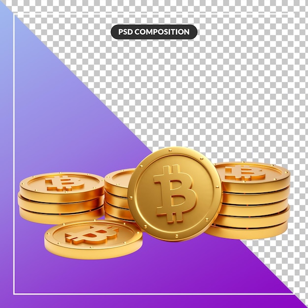 Bitcoin cryptocurrency gold coins 3d stack illustration