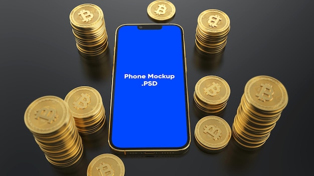 Bitcoin cryptocurrency with smartphone device mockup