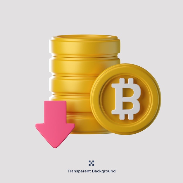 Bitcoin down 3d icon illustration