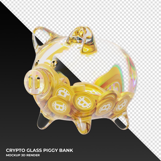 Bitcoin Gold BTG glass piggy bank with crypto coins 3d illustration