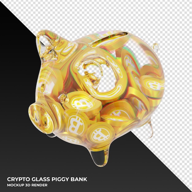 Bitcoin Gold BTG glass piggy bank with crypto coins 3d illustration