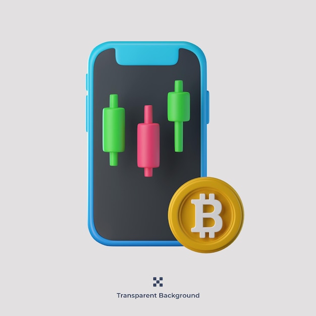 Bitcoin mobile trading 3d icon illustration