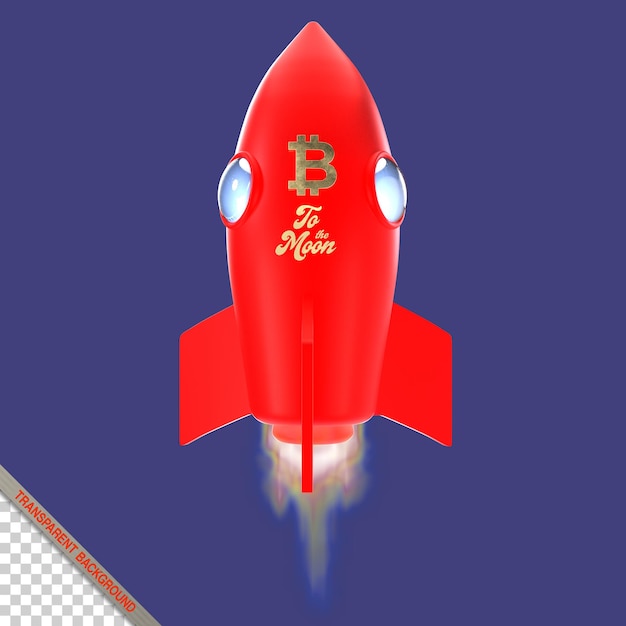 Bitcoin to the Moon Space rocket ship 3D render