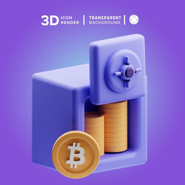 bitcoin in safe 3D illustration rendering