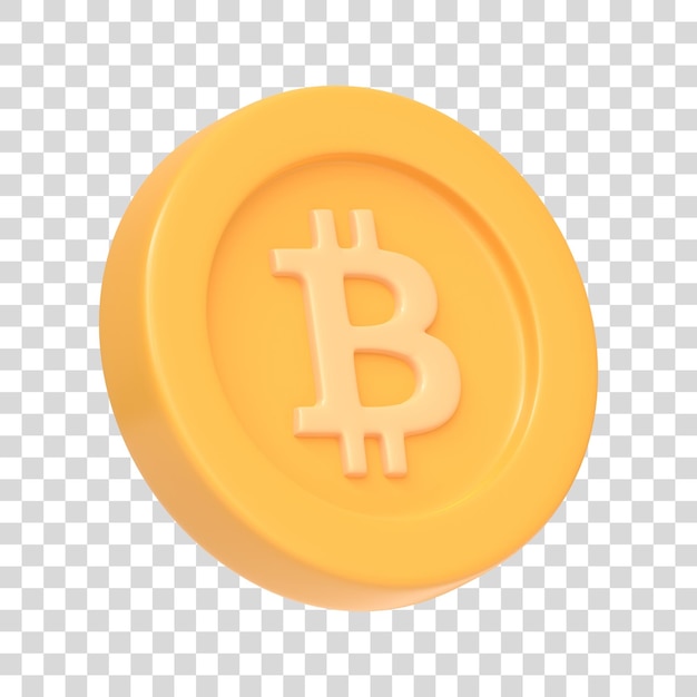 Bitcoin token isolated on white background 3D icon sign and symbol Cartoon minimal style 3D Render